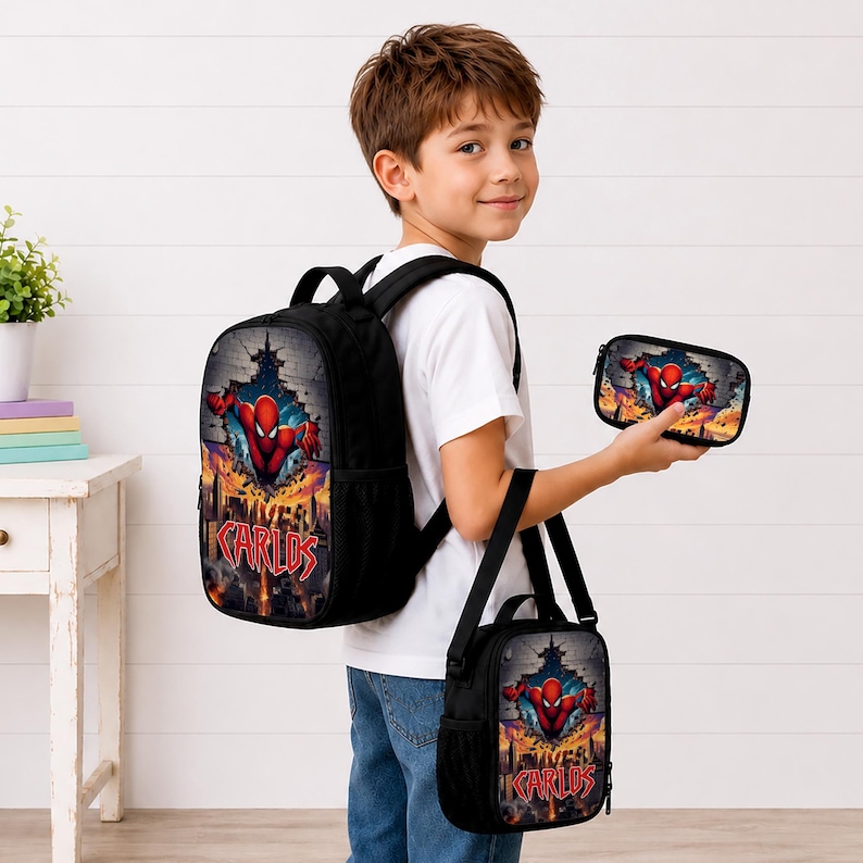 Personalized Spiderman Superhero School Backpack, Superhero School Set, Back To School Gift image 5