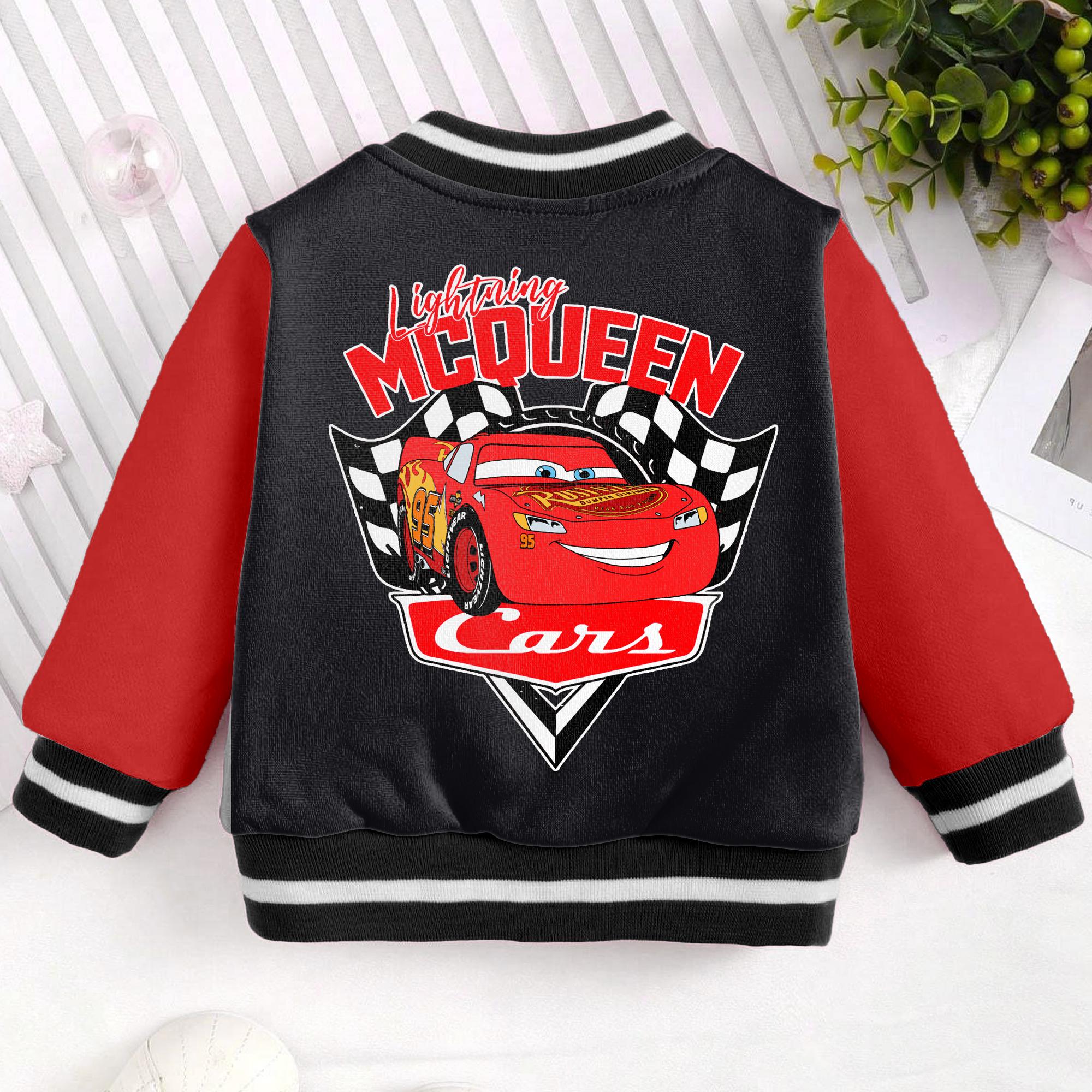 Custom Name Lightning McQueen Car Kids and Youth Baseball Jacket, Aldult Unisex Varsity Baseball Jacket