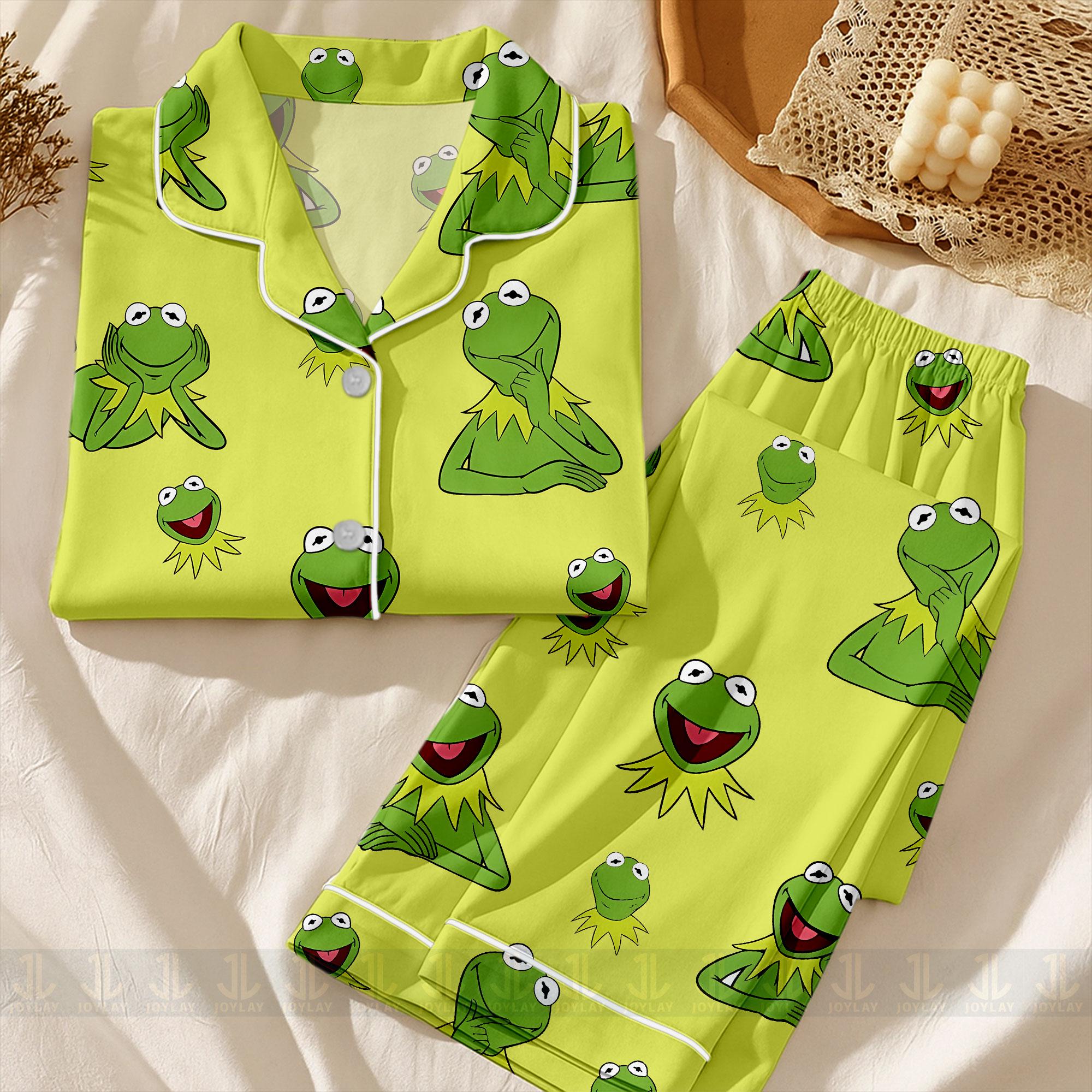 Kermit Frog Emotions Muppets Unisex Satin Pajamas Set, Spooky