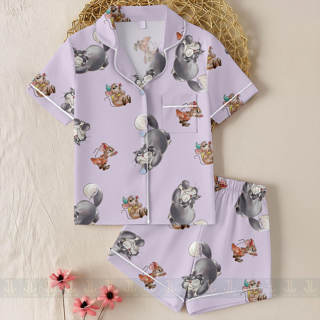 Lucifer Jaq Gus Gus Cinderella Unisex Satin Pajamas Set, Spooky Season ...