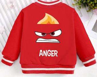 Blouson universitaire Anger Inside Out, écussons de dessin animé, unisexe