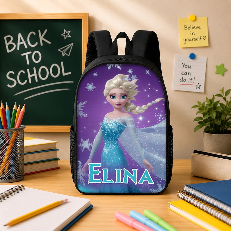 Disney Frozen Elsa Kids Backpack, Custom Name School Bag for Girls, Cute Frozen Backpack for Kids, Disney Back to School Gift image 11