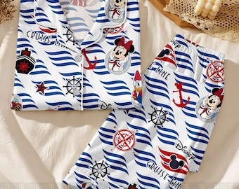 Cruise Disney Mickey Minnie At Sea Unisex Satin Pajamas, Pirate Disney Cruise Trip, Long Sleeve And Short Styles