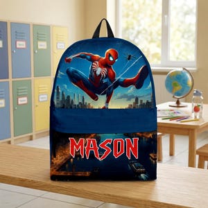 Mochila escolar personalizada de Spiderman, mochila escolar de superhéroe personalizada, regalo de regreso a clases para niños imagen 8