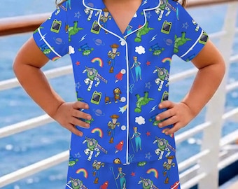 Ensemble de pyjama en satin Personnages de Toy Story, pyjama à manches courtes pour enfant
