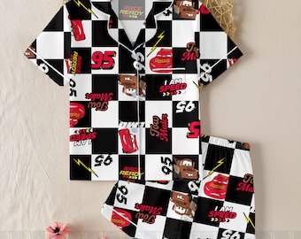 Tow Mater Lightning McQueen Thunder 95 Unisex Satin Pajamas Set, Disneyland Pajamas, Long Sleeve And Short Styles