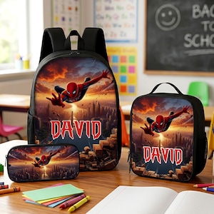 Custom Spiderman Backpack With Name, Superhero School Set For Boys, Back To School Gift image 1
