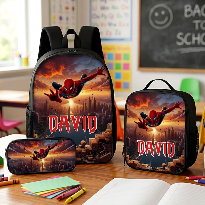Custom Spiderman Backpack With Name, Superhero School Set For Boys, Back To School Gift image 1