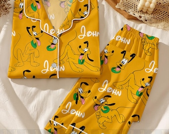 Personalized Pluto Satin Pajamas Set, Kids Sleepwear, Short/Long Styles