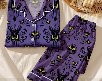 Haunted Mansion Dash Unisex Satin Pajamas Set, Disney Christmas Pajamas , Long Sleeve And Short Styles