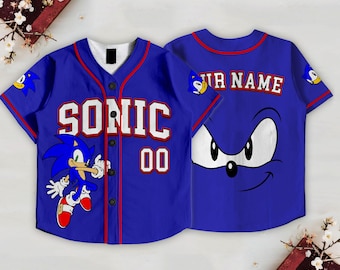 Sonic Baseball Jersey, Blue Varsity Style, Kids and Adults Summer Vacation