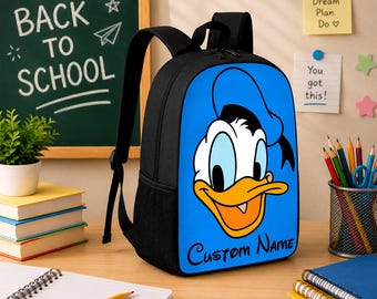 Custom Name Donald Duck Backpack, Disney Character School Bag, Disney Trip Kids Backpack