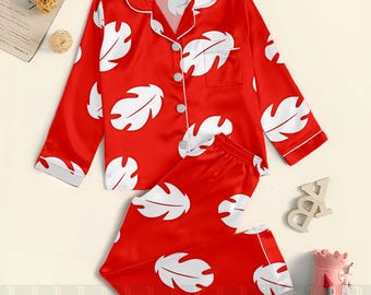 Lilo Shirt Stitch Unisex Satin Pajamas Set, Spooky Season Pajamas , Long Sleeve And Short Styles