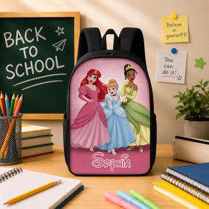 Custom Name Princesses Ariel Tiana Cinderella Backpack School Backpack, Disney Princess School Set, Back To School Gift image 11