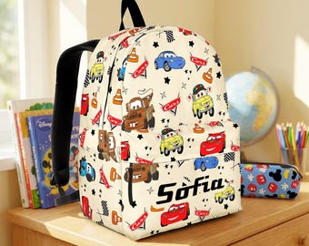 Personalized Cars Backpack, Custom Name Lightning McQueen Backpack, Racing Cars  Characters, Cars Back to School Gift