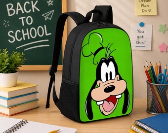 Mochila con la cara de Goofy, mochila escolar con la cara de un personaje de Disney, mochila de viaje para el parque Disneyland.