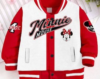 Minnie Mouse Classic Kids and Youth Baseball Jacket, Aldult Unisex Varsity Baseball Jacket