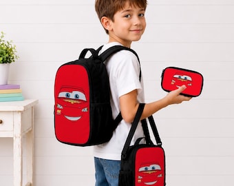 Lightning McQueen School Backpack Set, Racing Car Lunch Bag Pencil Case, School Supplies for Kids