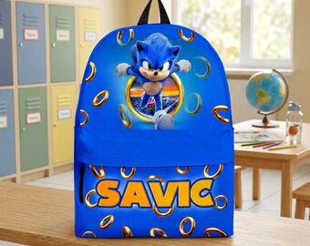 Custom Name Sonic School Backpack, Personalized Sonic Characters School Bag, Disney Back to School Gift
