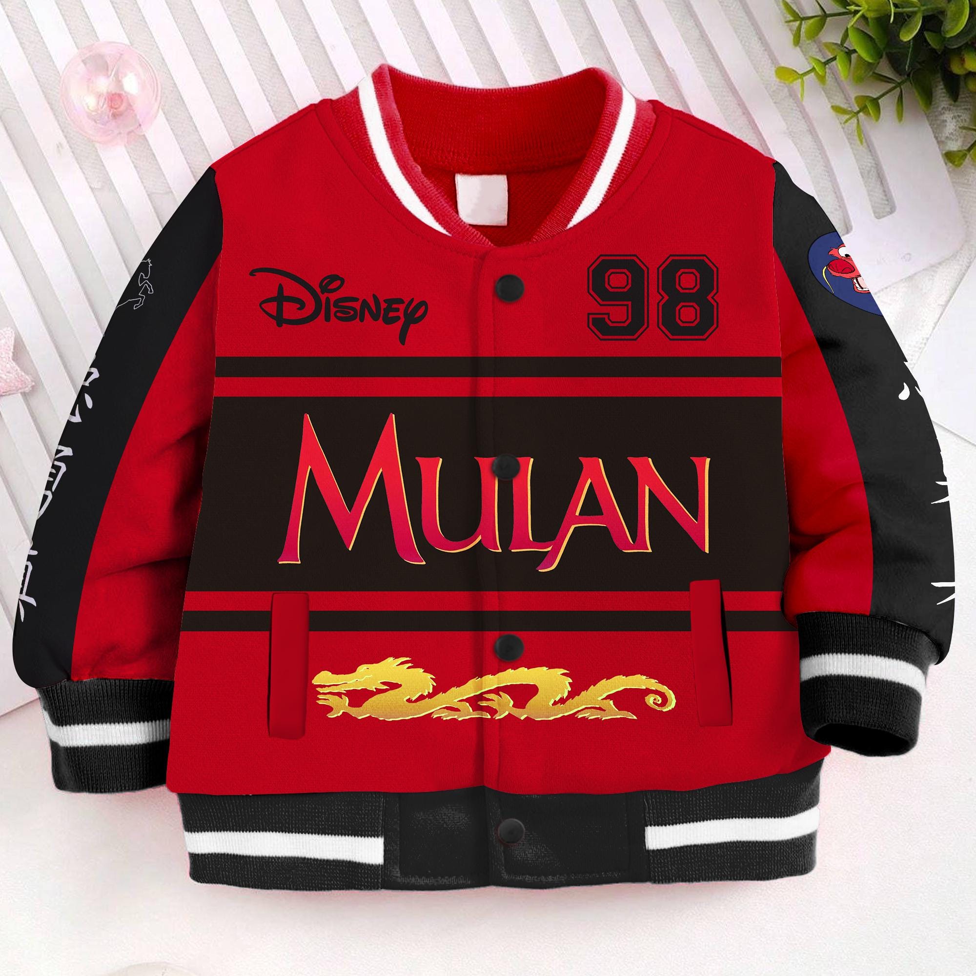 Mulan Mushu Dragon Kids and Youth Baseball Jacket, Aldult Unisex