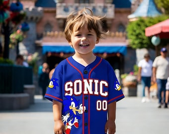 Freeze Kid’s Sonic The Hedgehog Baseball Jersey, Cartoon Gaming Baseball Jersey, Disneyland Summer Vacation