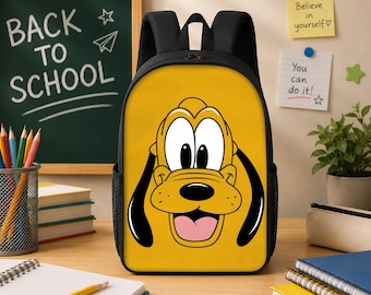 Mochila con la cara de Pluto, mochila escolar con la cara de un personaje de Disney, mochila de viaje para el parque Disneyland.