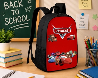 Custom Name School Bag, Disney Cars Lightning McQueen Kids Backpack, Back to School Gift,