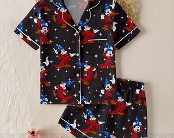 Mickey Fantasia 85th Unisex Satin Pajamas Set, Spooky Season Pajamas , Long Sleeve And Short Styles