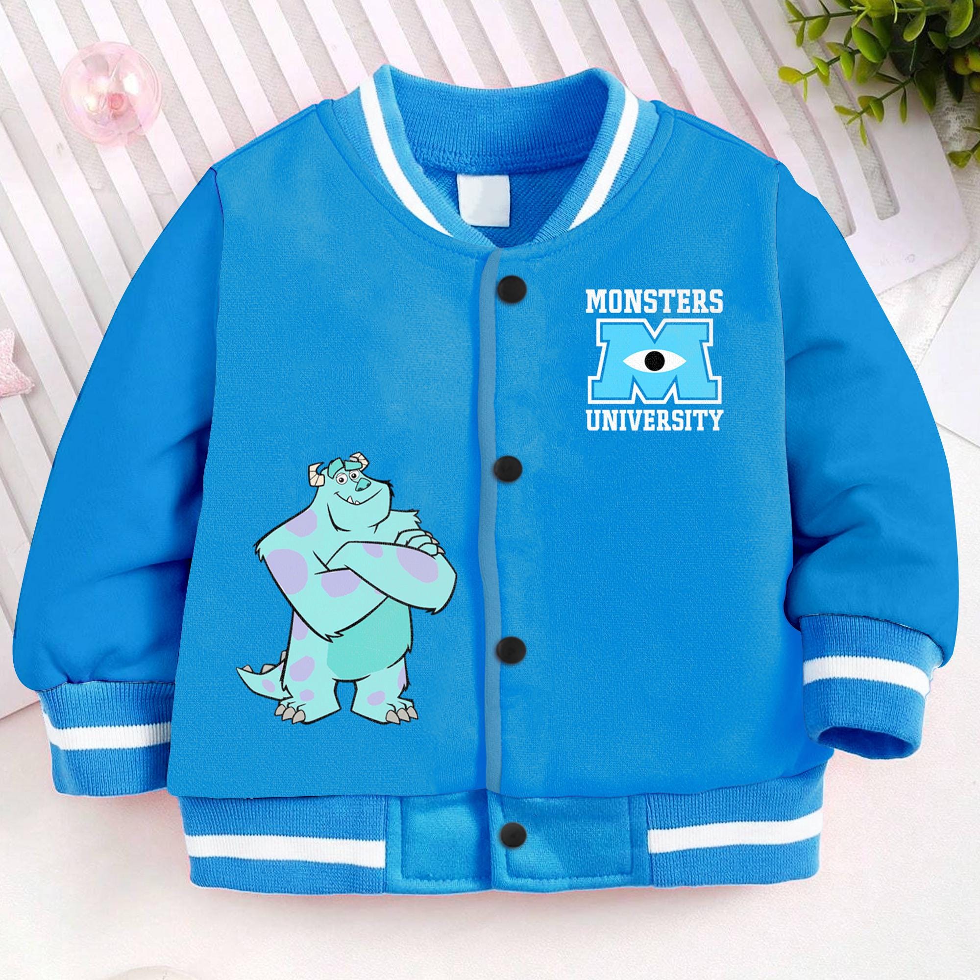 ジャケット・アウター LONG SHAGGY SULLEY COAT Monsters University Sulley Blue Varsity Jacket