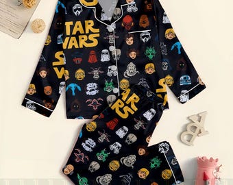 Star Wars Emotion Unisex Satin Pajamas Set, Spooky Season Pajamas , Long Sleeve And Short Styles