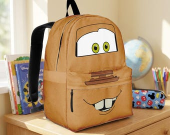 Tow Mater Face School Backpack, Cars Movie Backpack, Cars Back to School Gift