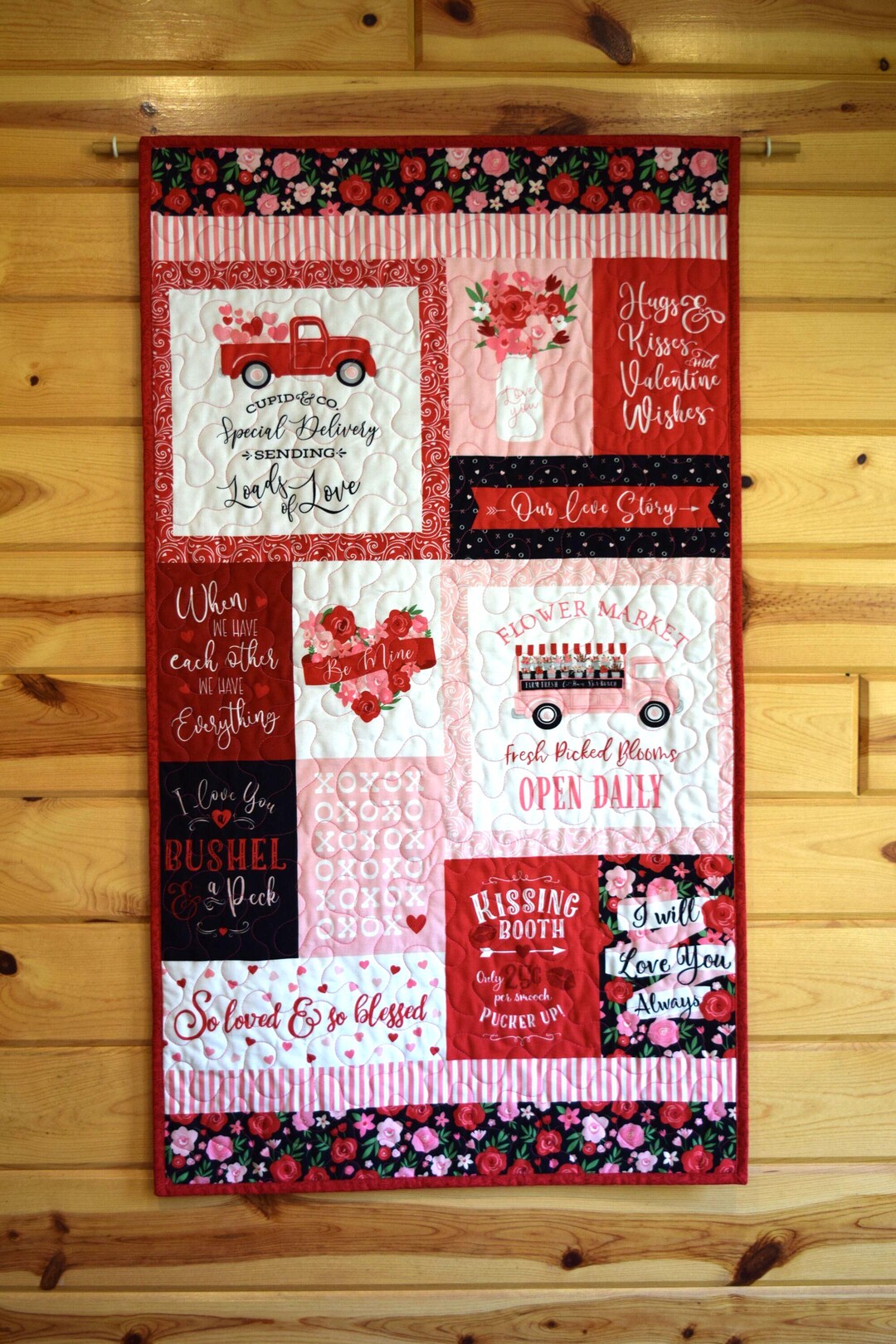 Valentines Day Quilted Wall Hanging, Love Hearts Fabric Banner - Etsy