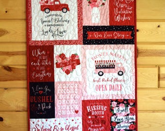 Valentine's Day Quilted Wall Hanging, Love Hearts Banner - Etsy
