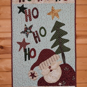 Christmas Wall Hanging Quilt, Santa Christmas Quilt,  Holiday HO HO HO Door Banner,  Holiday Santa Decor