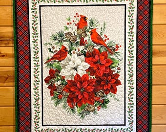Cardinal Christmas Wall Hanging Quilt: Handmade Holiday Decor