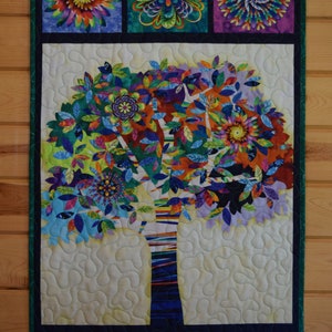 Wall Hanging Quilt, Fractal Forest Wall Quilt, Colorful Mystical Tree Quilt, Handmade Quilted Wall Hanging Panel