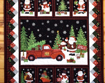 Santa's Tree Farm Wall Hanging Quilt, Christmas Snowmen
