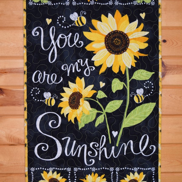 Wall Hanging Quilt,  Quilted Honey Bee  Design,  You are My Sunshine Wall Quilt, Sunflower and Bees Decor  , Handmade Door Banner