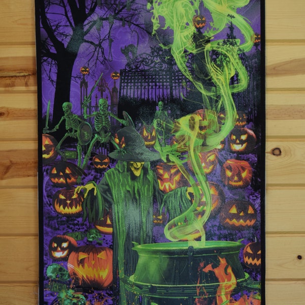 Panneau en tissu, panneau imprimé Halloween phosphorescent, panneau en tissu étrange d'Halloween, tissu de courtepointe, panneau en tissu en coton nuit de peur