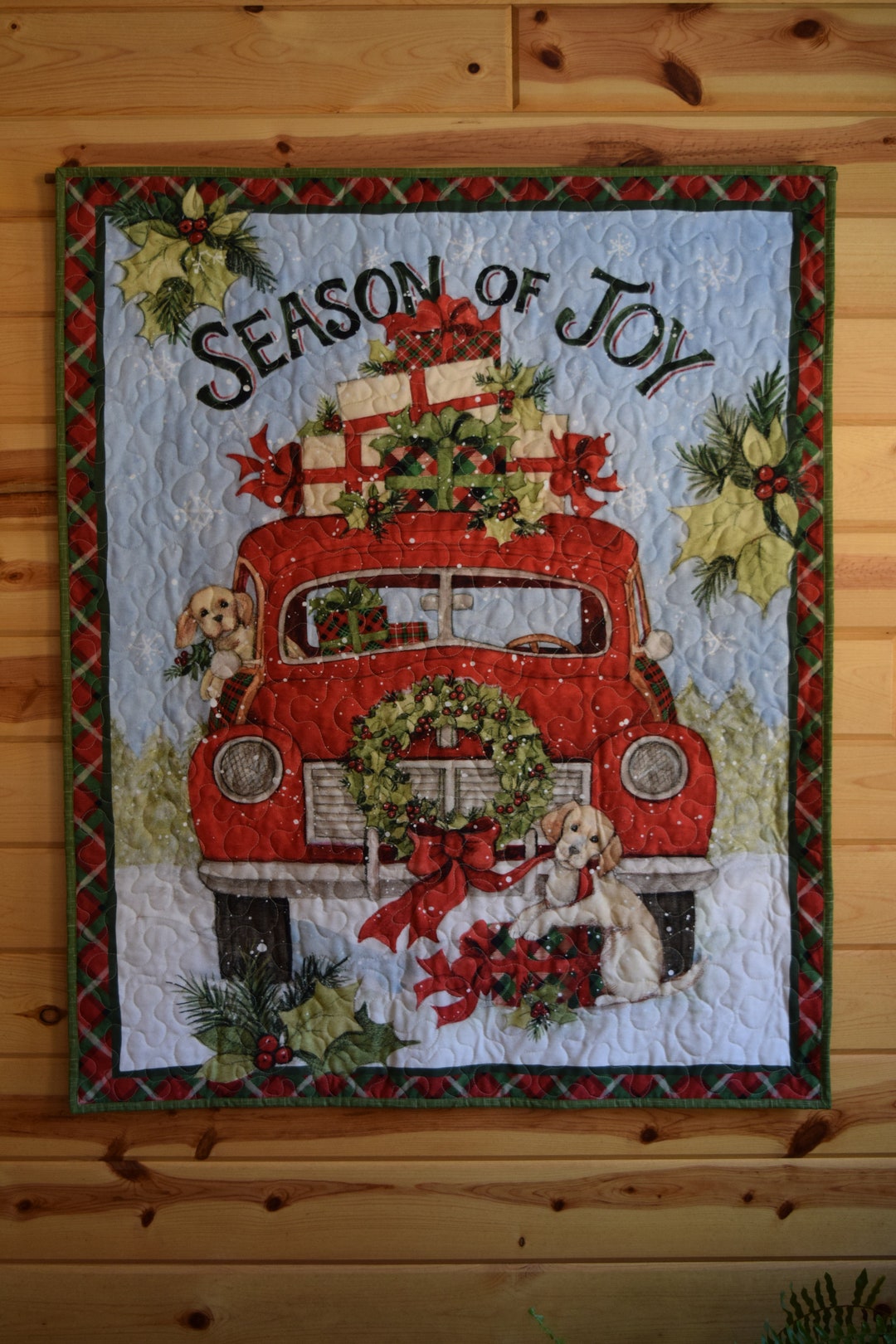 Wall Hanging Quilt, Red Truck Christmas Design, Seasons Greetings