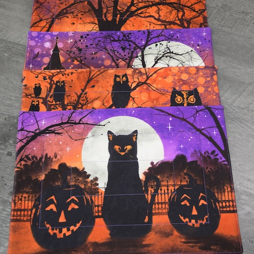 Spooky Halloween Burlap Placemats Set of Two Mats Featuring Etsy
