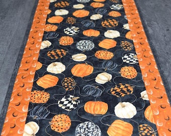 Handmade Halloween Table Runner: Pumpkin & Moon Decor, Reversible