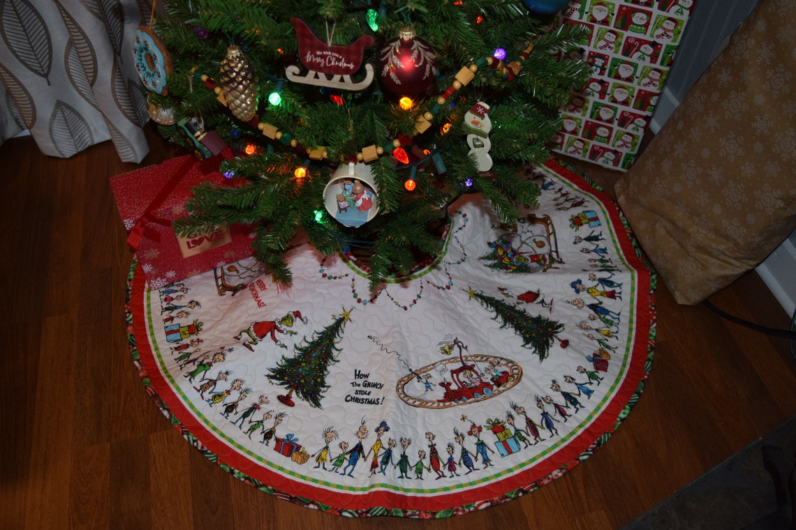 Grinch Christmas Tree Skirt Red and Grinch Green Tree Skirt Etsy