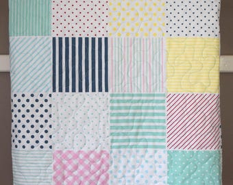 Handmade Patchwork Baby Quilt: Toddler Bedding 40x46 inches