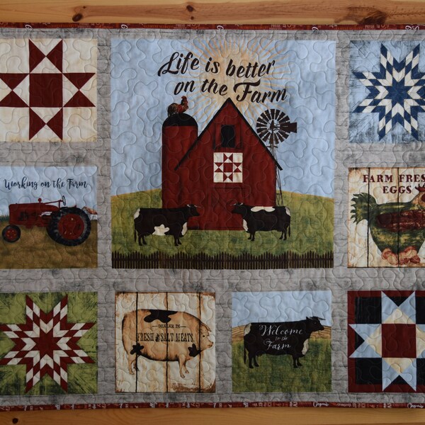 Quilted Wall Hanging , Farmhouse Decor, Country Life Door Banner, Farmhouse Wall Quilt, Farm Life Quilt