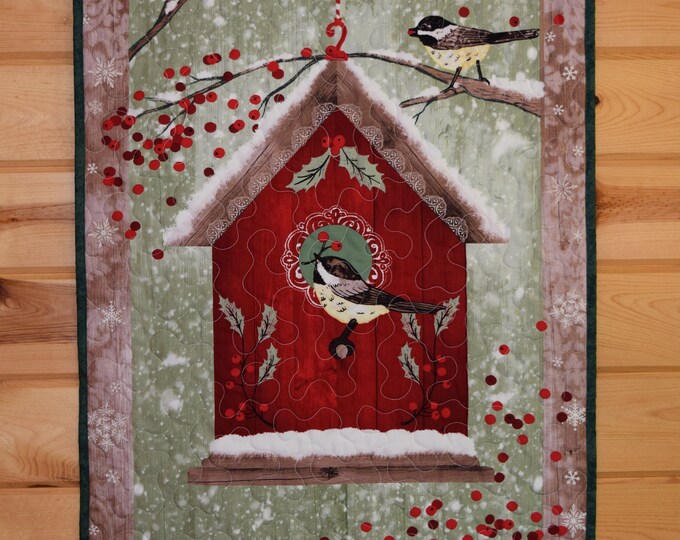 Christmas Wall Hanging, Chickadee Christmas Choir Quilt, Holiday Chickadee Door Banner, Holiday