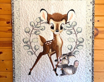 Baby Quilt, Bambi and Thumper: Vintage Reproduction Quilt, Handmade