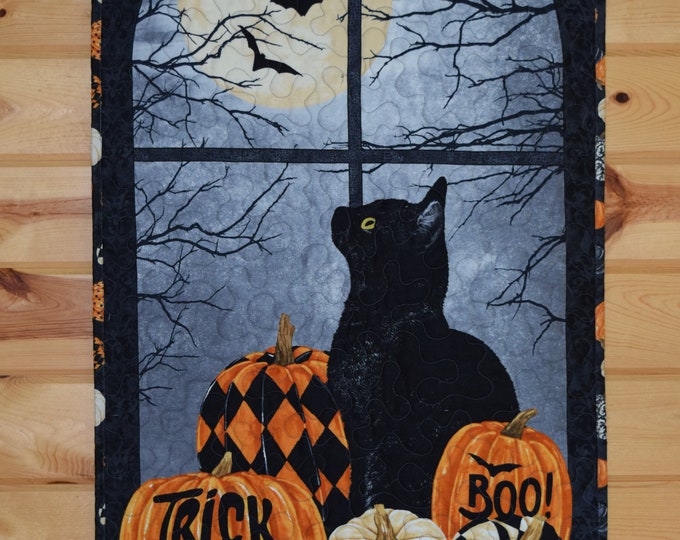 Halloween Wall Hanging Quilt Halloween Door Banner Black Cat Etsy