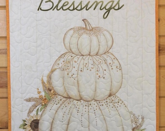 Handmade Fall Wall Hanging Quilt: Elegant Pumpkins & Sunflowers