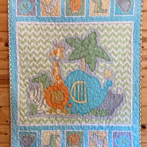 Safari Baby Quilt: Pastel Animal Friends, Handmade Nursery Decor